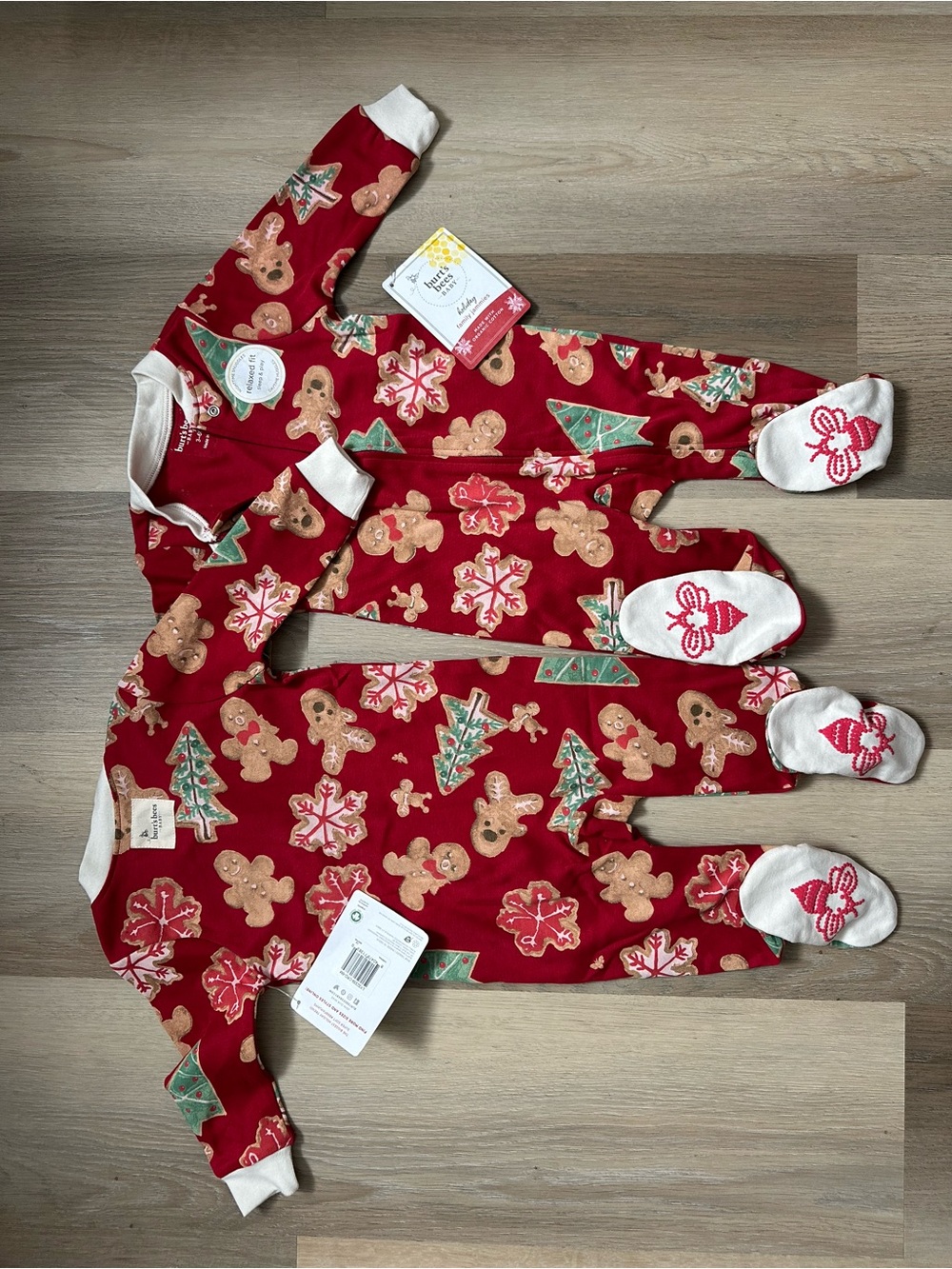 Kids Red Gingerbread & Tree Printed One-Piece Pajamas SINGLE UNIT!!!